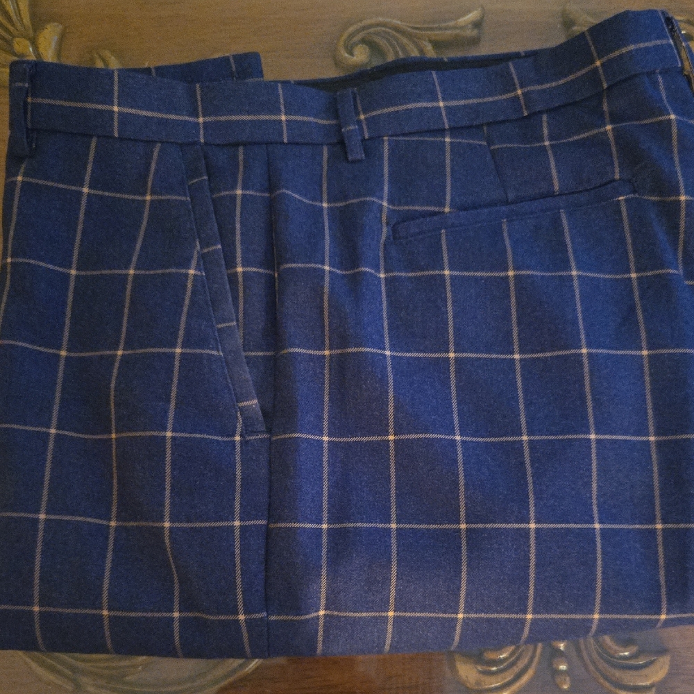 Stacy Adams Blue Plaid Dress Pants